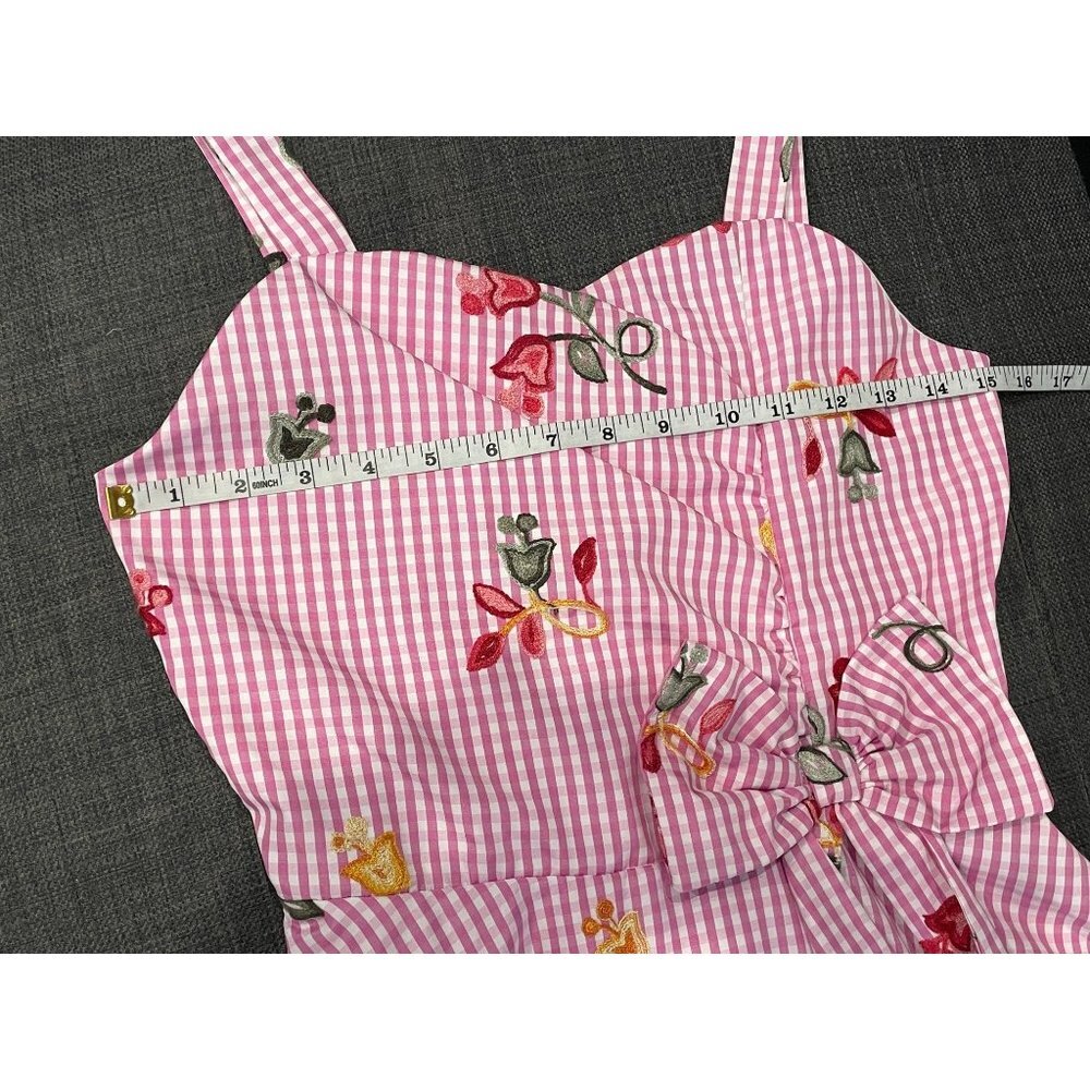 Vintage Y2K Rare Editions Pink White Gingham Fit and Flare Embroidered Dress - Picture 8 of 11